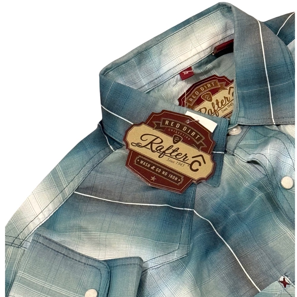 Red Dirt Rafter C Mens Plaid Western Shirt Long Sleeve Medium‎ Blue White